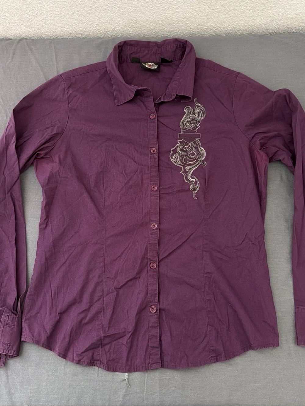 2010 Harley-Davidson Purple Button-Down Shirt with Embroidered Detail